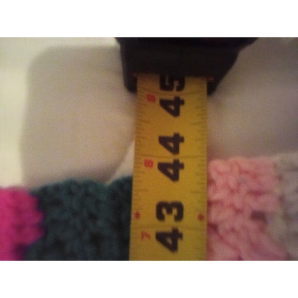 Vintage VTG Hand Crocheted Throw 56" 88" Pink Green Brown White Handmade OOAK - Picture 4 of 5